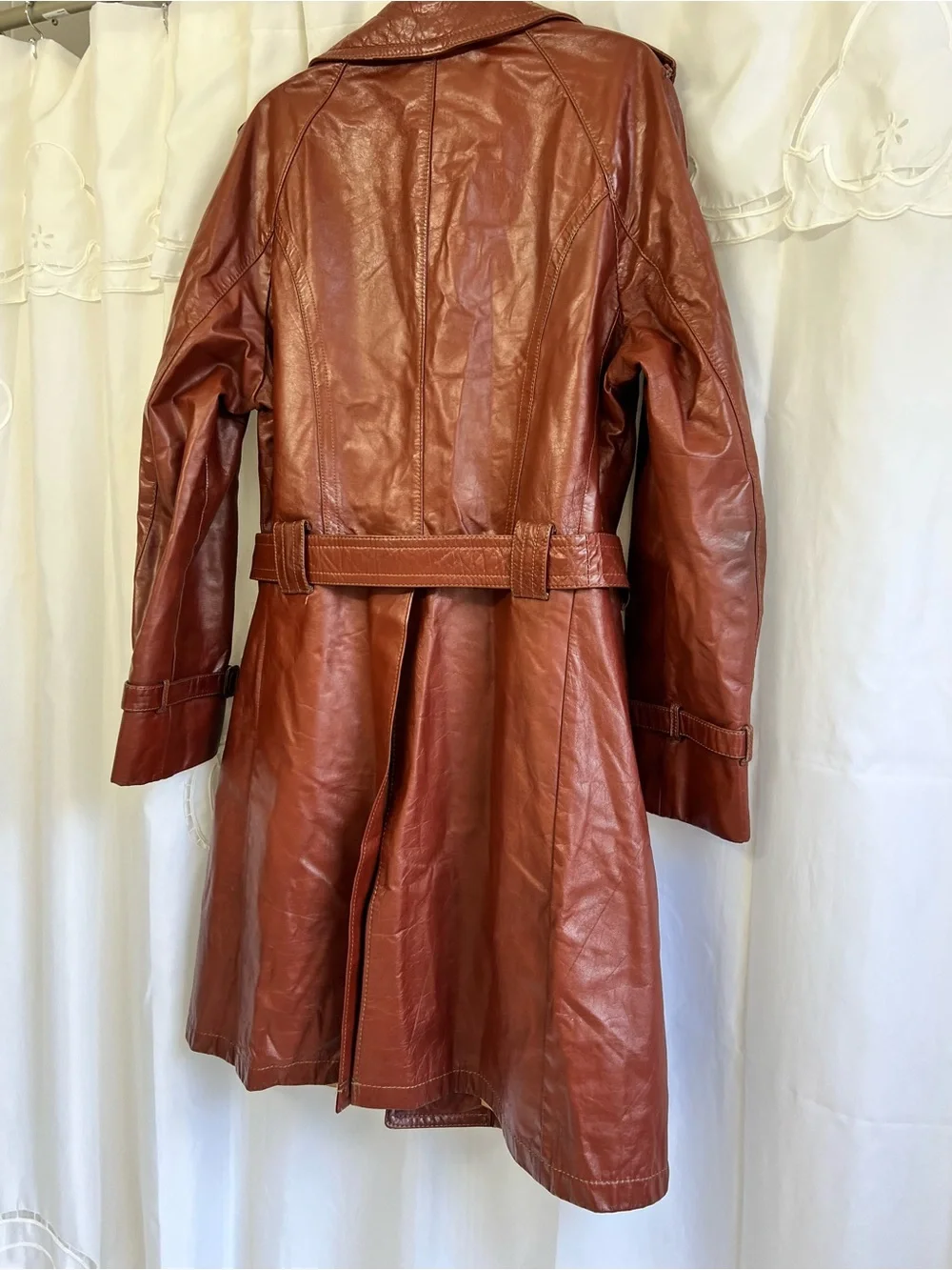 Vintage Lakeland Leather Trench Coat 42 Long Cognac Brown Belted Large